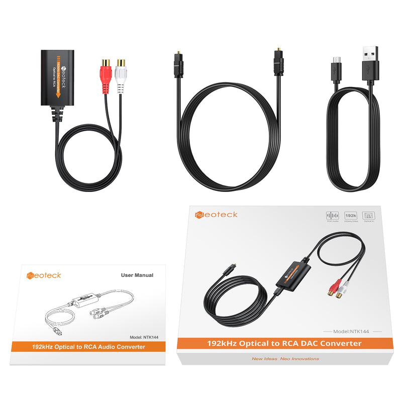 Neoteck 5.9ft/1.8m Optical to RCA Cable 192kHz DAC Converter Spdif/Toslink to Analog Stereo L/R RCA with Built-in Audio Amplifier Chipset and RCA Cable fo HDTV Set Top Box DVD-Female Output