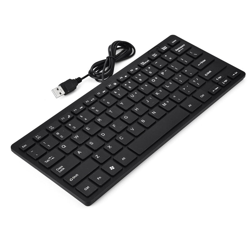 Mini Wired Keyboard,Ultra Thin Full Size USB Wire Corded Keyboard,Portable 78 Keys USB Multimedia Game Office Keyboard, Suitable for PC, Computer, Apple Mac, Laptop, Windows (Black) Black