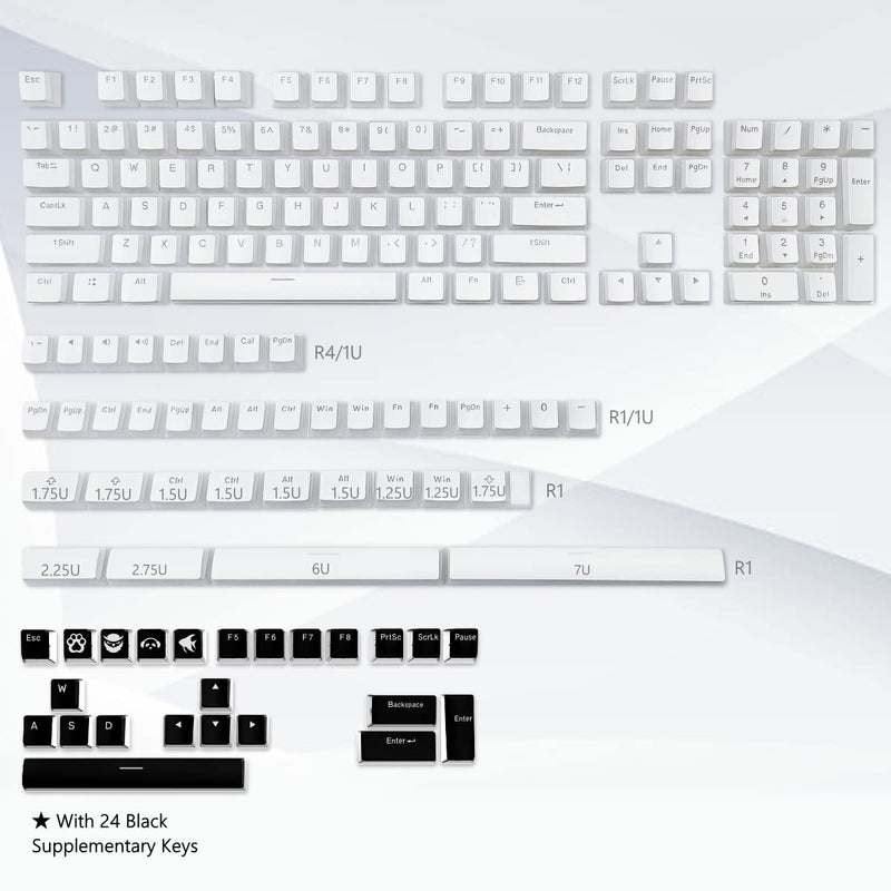 XVX Pudding Keycaps - PBT Keycaps, 141 Key+24 Keys Set Custom Keycap, OEM Profile, Universal Compatiability for 100%, 75%, 65%, 60% Keyboard (White) White