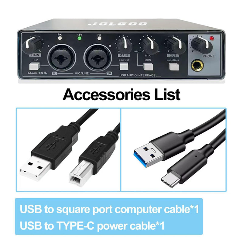 USB Audio Interface, 24-Bit/192kHz Plug & Play Sound Card for Recording – XLR/Line In, Headphone Out, Low Latency, Compatible with PC, Mac, Smartphone