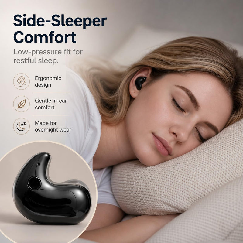 Invisible Sleep Wireless Earphone,Lightweight,Long Battery Life (black) | Ipx5 Waterproof Earbuds, Bluetooth 5.3, Painless Sleeping Earphones for Sensitive Sleeper Black