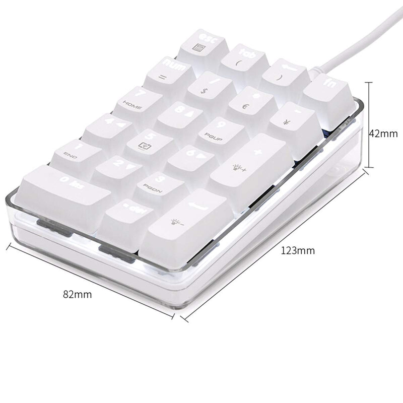 Mechanical Numeric Keypad GATERON Blue Switch Wired Gaming Keypad Crystal Case White Backlit 21 Keys Mini Numpad Portable Keypad Extended Layout White Magicforce by Qisan 21 keys GATERON Blue Switch