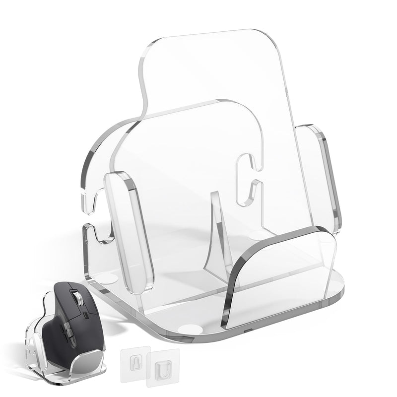 Acrylic Mouse Stand for Logitech MX Master 3 3S 4 Wireless Mouse | Desk & Wall Mount Display Holder for Wireless and Wired Mouse, with Cable Management Organizer, Clear Acrylic, Stand Only