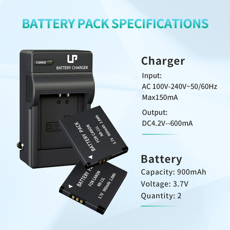LP NB-11L Battery and Charger,2-Pack 900mAh Batteries for Canon PowerShot Elph 180 Elph 360 Elph 110 Elph 130 Elph 135 Elph 150 Elph 190 Elph 320 Elph 340 Elph 350, A4000 SX420 SX410 SX400 and More