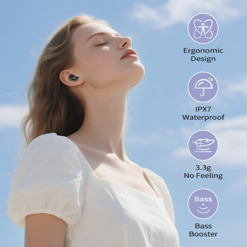 Mini ANC Sleep Earbuds, Wireless Ear Buds Headphones for Side Sleepers | Skin-friendly silicone noise cancelling earbuds with smart sleep mode. Mutes alerts for uninterrupted night sleep. Black