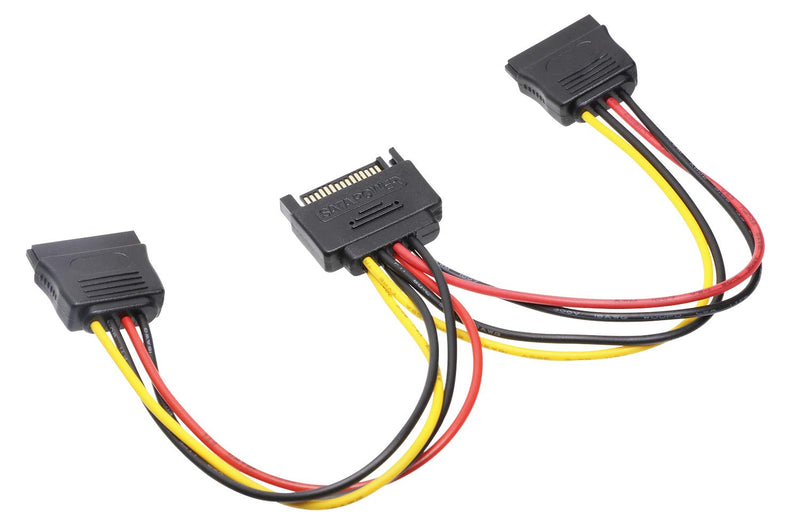 Mini Skater 7.87 Inch Length SATA Power Cable 15-Pin Male to 2 x 15-Pin Female Power Extension SATA Y Splitter Cable Adapter Line for Chassis and Hard Drive Power,1Pcs Black B