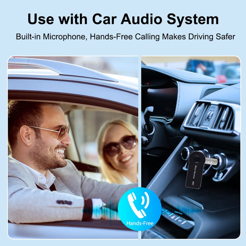 SKYBESS Bluetooth Receiver Portable 3.5mm Aux Bluetooth Audio Adapter for Car/Home Sound System/Wired Headphones/Speaker, Wireless Audio Receiver for Music Streaming/Hands-Free Calls, Built-in Mic