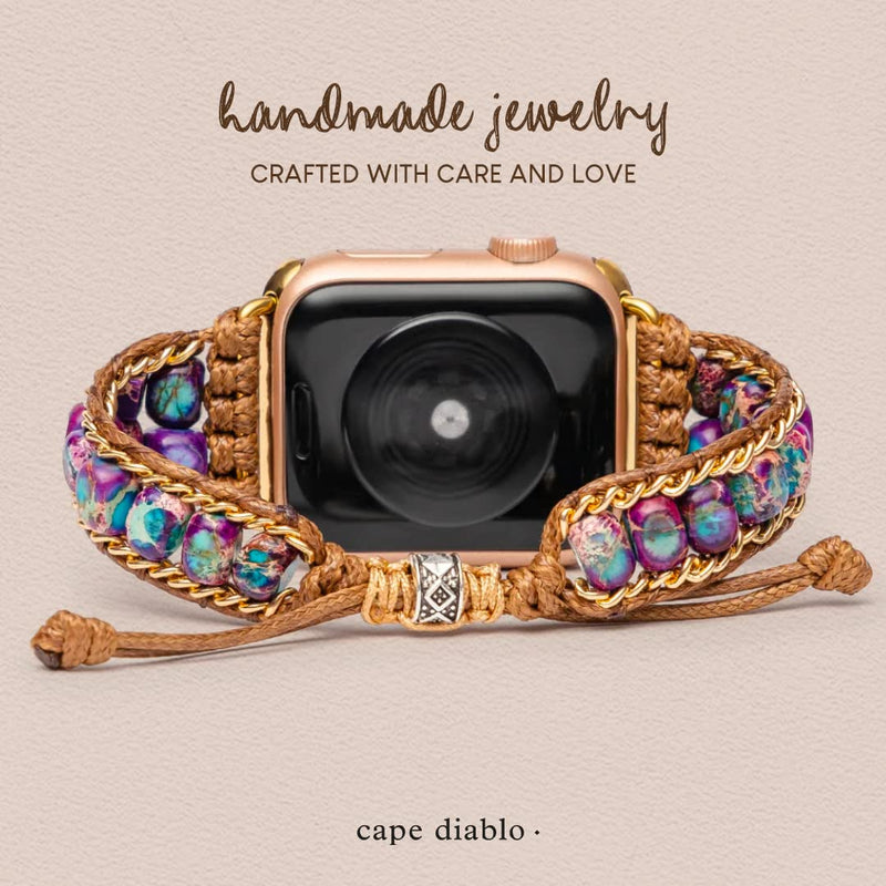 Cape Diablo Compatible with Apple Watch Band 49mm 45mm 41mm 44mm 42mm 40mm 38mm Boho Handmade Watch Strap for Women for iWatch SE/Ultra Series 9 8 7 6 5 4 3 2 Moonlight Jasper