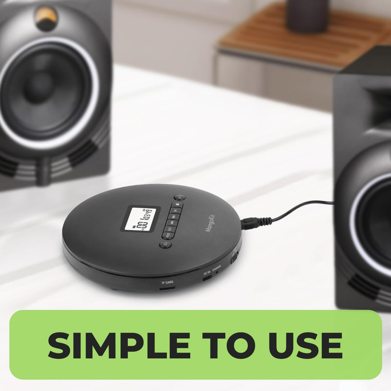 [AUSTRALIA] - Portable CD Player with Bluetooth, MP3 Playback, Headphones – Personal CD Player with Anti-Skip, Rechargeable Battery – Compact Disc Player for Travel, Home, Language Learning 