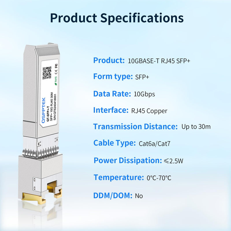 2Pack 10GBASE-T SFP+ Module, SFP to RJ45 10G Copper Transceiver, 10Gbe SFP+ Ethernet Optical Mini-GBIC for Cisco SFP-10G-T-S, Ubiquiti UF-RJ45-10G, Netgear, Mikrotik, Supermicro, Fortinet, CAT6A/CAT7 10GBase-T: 30m 2 Pack