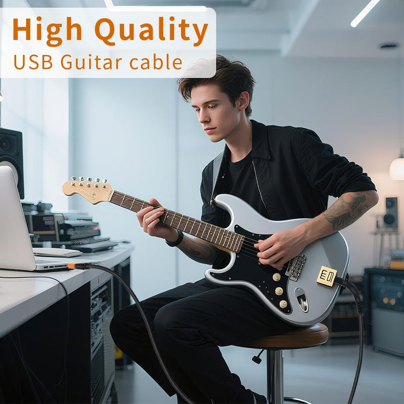USB Guitar Cable for Instruments Recording 10FT USB-A to 6.35mm 1/4 TS Gold-Plated Cable Audio Adapter for Eletronic Guitar, Bass, Piano Recording Compatible with PC, Mac etc. - 10FT/3.1M