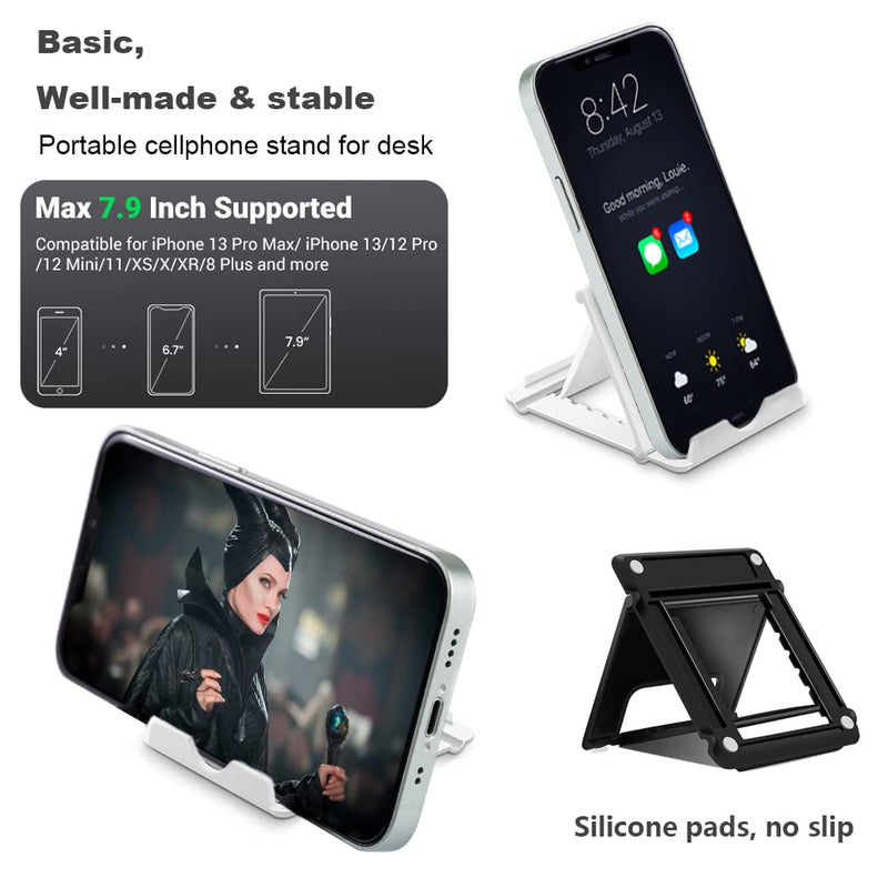 2 Pack Portable Cell Phone Stand Holder for Desk, Foldable Pocket-Sized Mount, Universal Adjustable Desktop Mobile Phone Kickstand Compatible with iPhone IPads Kindle Android Black & White 2 Pack