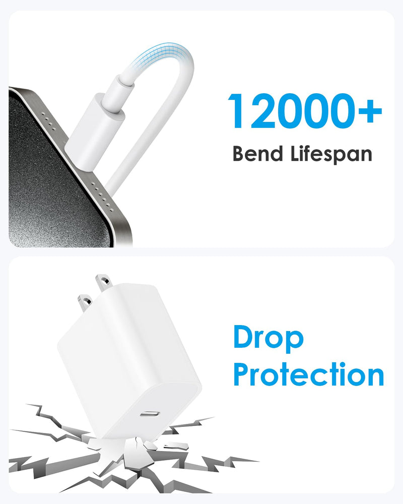 i Phone 15 Charger Fast Charging-20W USB C Wall Charger Block with 6Ft Type-C to Type-C Cable for i Phone 15/15 Pro/15 Plus/15 Pro Max, i Pad Pro/Air & More White