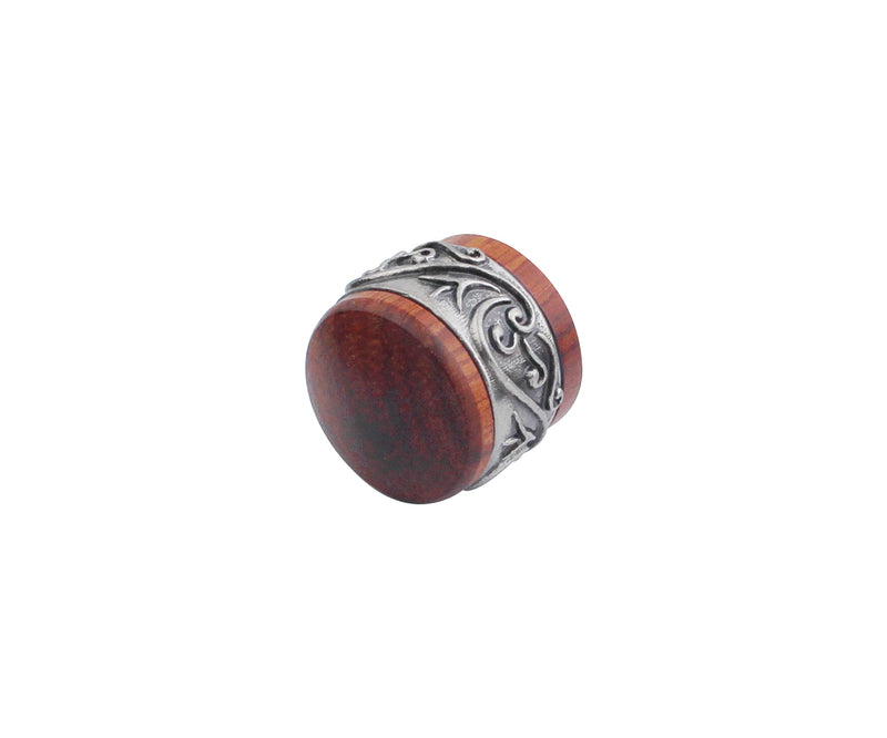 [AUSTRALIA] - Guyker 3Pcs Red Sandalwood Potentiometer Control Knobs Dia. 6mm (0.24") Shaft Pots - Long Grass Flower Around Dome Speed Tone Volume Knob Guitar Bass - Antique Silver Red -antique silver around 