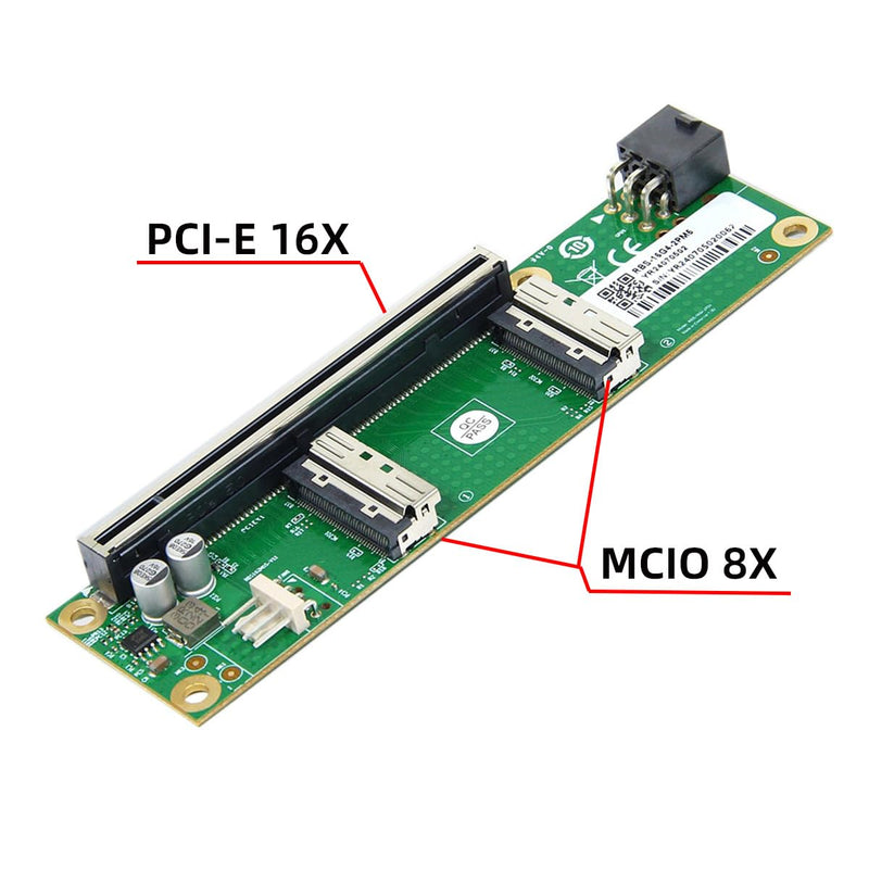 cablecc 2 Port 74Pin PCI-E 16X to PCI-E 5.0 MCIO 8i SFF-TA-1016 Adapter Mini Cool Edge IO Female PCI Expansion Card Adapter with 6Pin GPU Power Port for Expansion Graphics Dual MCIO-8X to PCI-E 16X Station