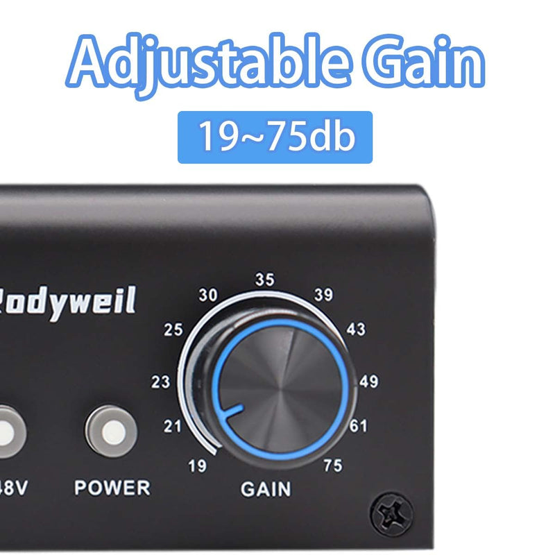 Mic Preamp with 19~75db Adjustable Gain Boost Balaneced Line Out and 48V for Dynamic, Condenser,Ribbon Microphone, Audio Interface, Audio Mixer
