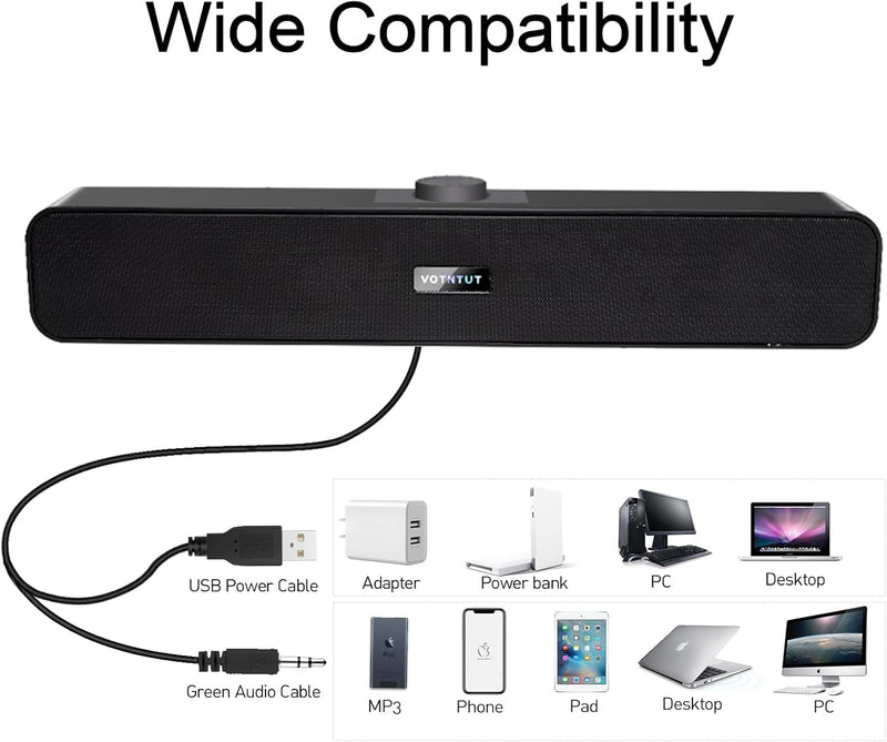 [AUSTRALIA] - Computer Speakers with 3.5 mm Aux, Small PC Speakers Powered by USB, Wired USB Desktop Speaker, USB Soundbar for Monitor, Mini Stereo Speaker for PC, Tablets, Laptop, Tablets, Xbox, Plug and Play USB+3.5mm 