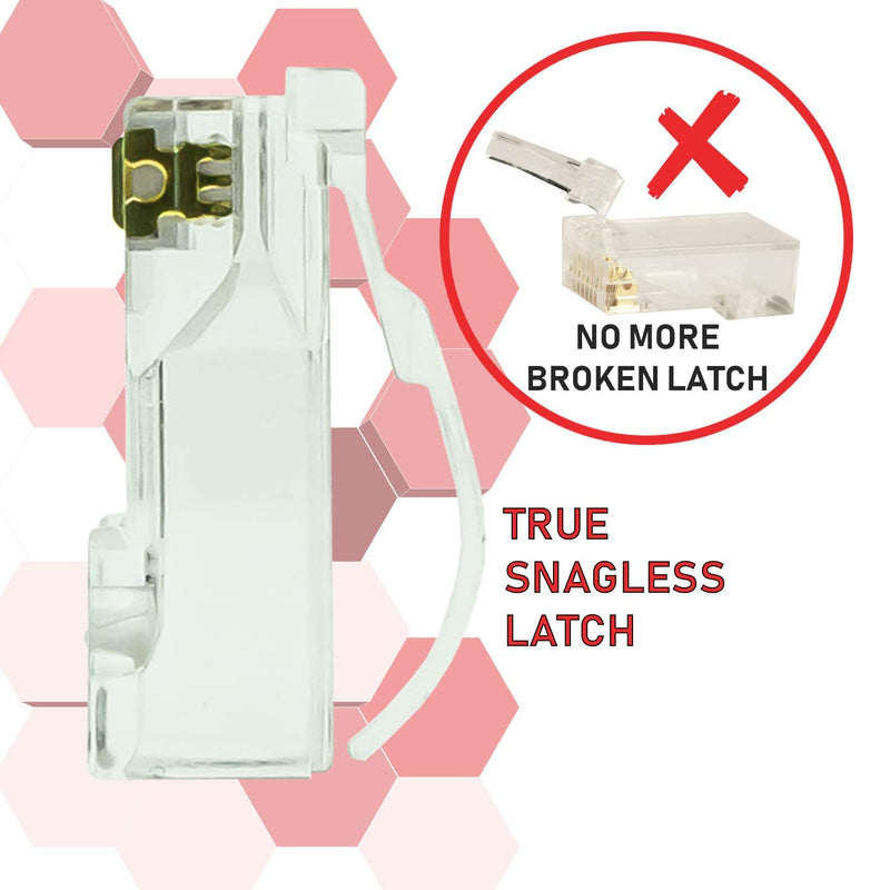 LINKUP Cat6 RJ45 Pass Through Connectors | Self-Protective Curved Unbendable Latch - No Boot Required | Durable, Space-Saving Ethernet Ends for Solid & Stranded Cable | Performance RJ45 Termination Clear 100pk