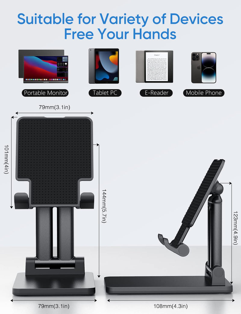 ARZOPA Cell Phone Stand, Adjustable & Foldable Sturdy Holder for Desk, Compatible iPhone, iPad Pro/Air/Mini, Surface Pro, Portable Monitor 7"-15.6"