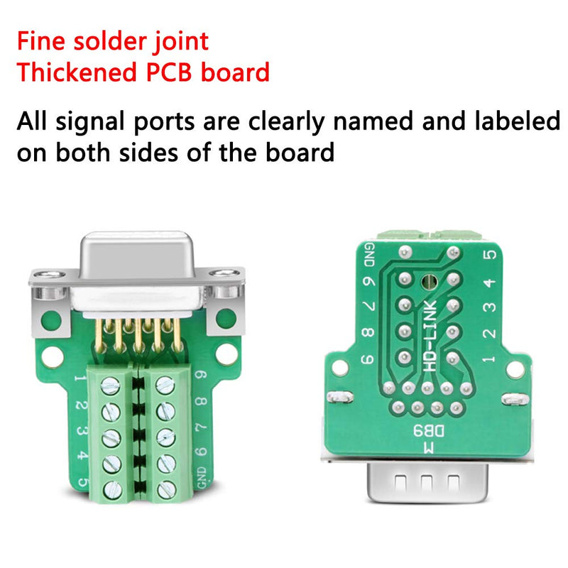 10PCS DB9 Female Breakout Connector,DB9 Solderless RS232 D-SUB Serial to 9-pin Port Terminal Adapter Connector Breakout Board with Case Long Bolts Tail Pipe 10PCS Female Adapter