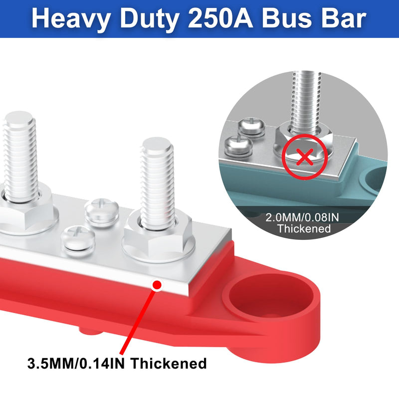 Upgraded Bus Bar 250A 12V Power Distribution Block with 5/16" (M8) 4-Posts Terminals Block with Cover for Automotive, Marine, Battery System (Black & Red) Upgrade250A-5/16''(M8) Black & Red