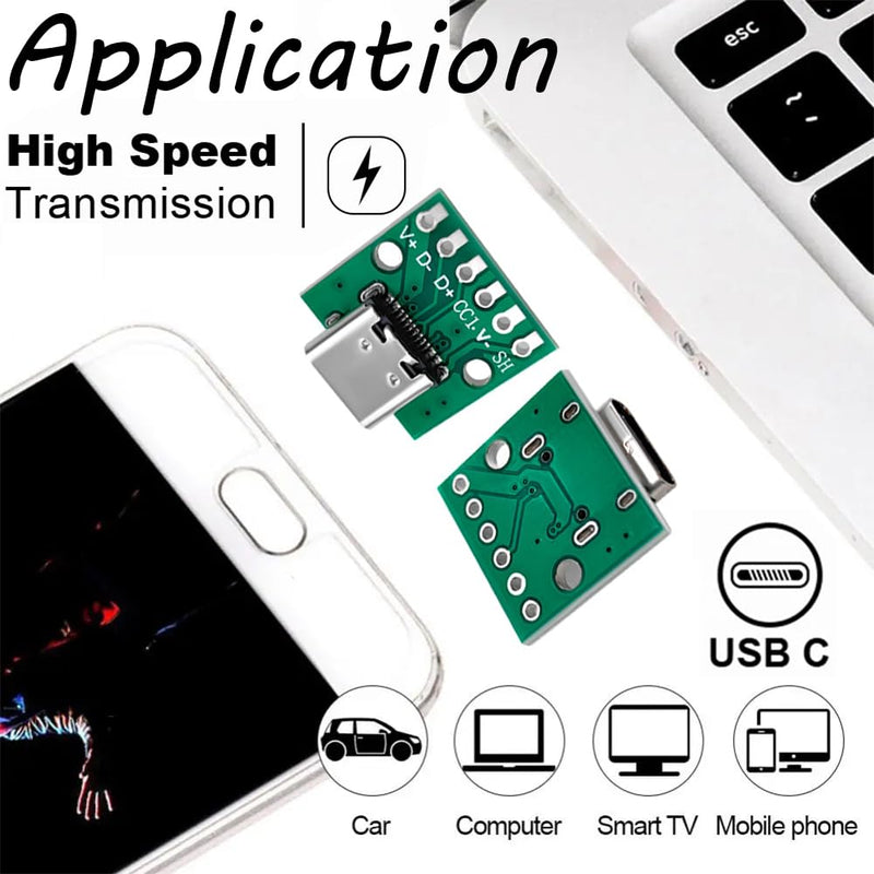 PENGLIN Pack of 10 USB Type C Female to DIP Adapter with Test Board 2.54 mm Pitch, USB 3.1 Type C to 6P DIP Adapter Converter for DIY
