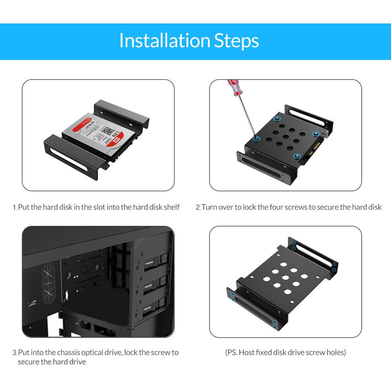 ORICO Aluminum 5.25 Inch to 2.5 or 3.5 Inch Internal Hard Disk Drive Mounting Kit with Screws and Shock Absorption Rubber Washer- Black