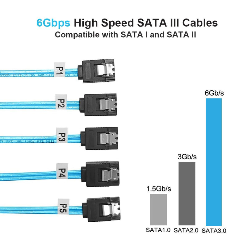 SATA-III Cable:0.5M,5 Pack SATA 6Gbps Cables Thin SATA Cable,Straight SATA SSD Cable,Flexible-SATA Cable for SSD, HDD, CD, DVD Drives,Blue (1.6FT)