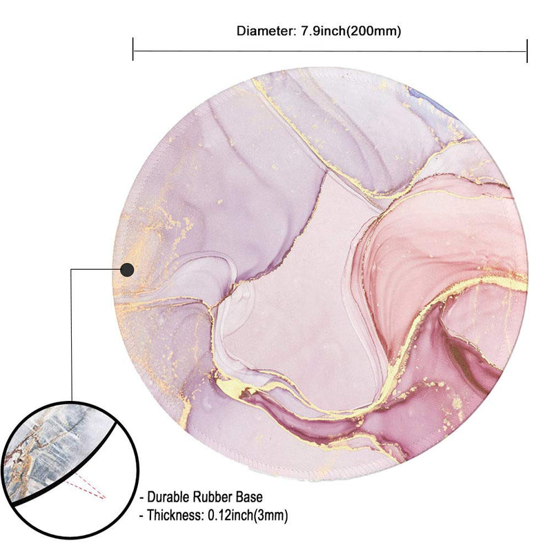 Mouse Pad,Anti Slip Rubber Round Mousepads Desktop Notebook Mouse Mat with Stitched Edge for Working and Gaming (Marble Pretty Pink) Marble Pretty Pink
