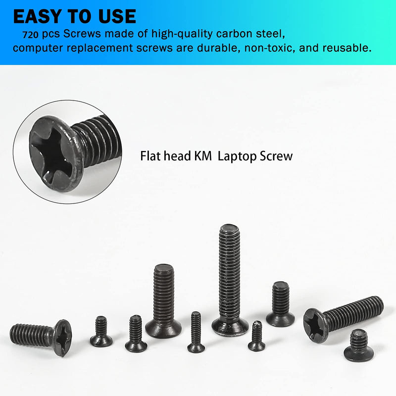 720pcs Laptop Notebook Screws Set,Replacement Computer Screws Kit,M1.4,M1.7,M2,M2.5,M3 countersunk Flat Head Phillips Mini Screw Set for Electronic Repair. 720pcs