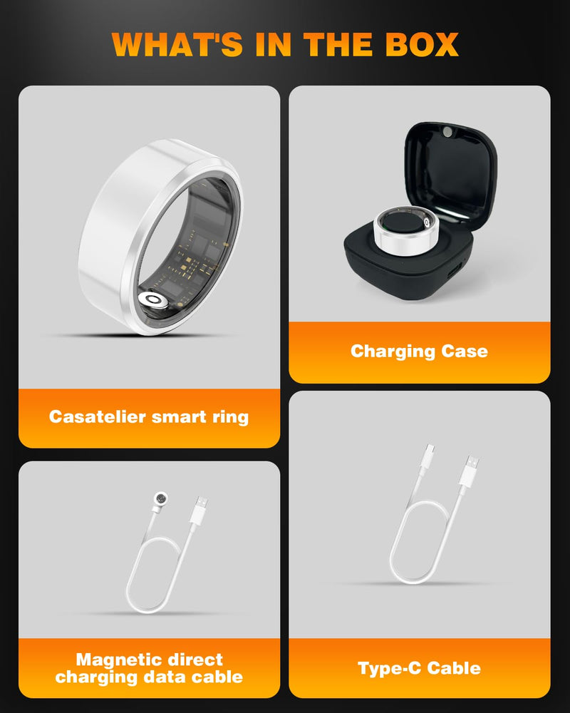 Ceramic Smart Ring Health Tracker with Charging Case Sleep, Heart Rate & SpO2 Monitor, 5ATM+IP68 Waterproof Fitness Ring for Men Women, No Subscription, 4-9Day Battery, iOS/Android Compatible White 7#