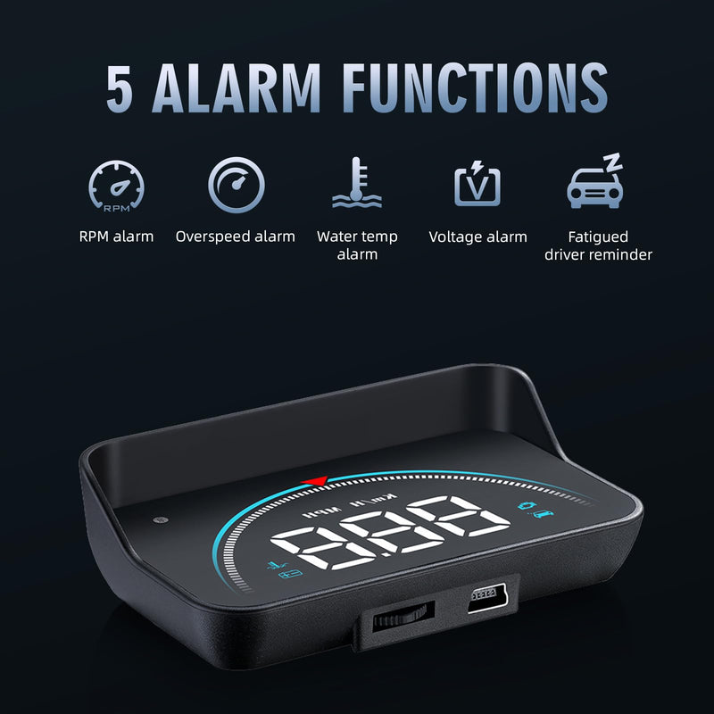 Windshield Head Up Display for Cars, OBD2 Head Up Display Digital Speedometer for Car HUD Projector Car Speedometer Display with RPM, Volt, Water Temp, Mileage, Overspeed Alarm, Fatigue Driving Alarm