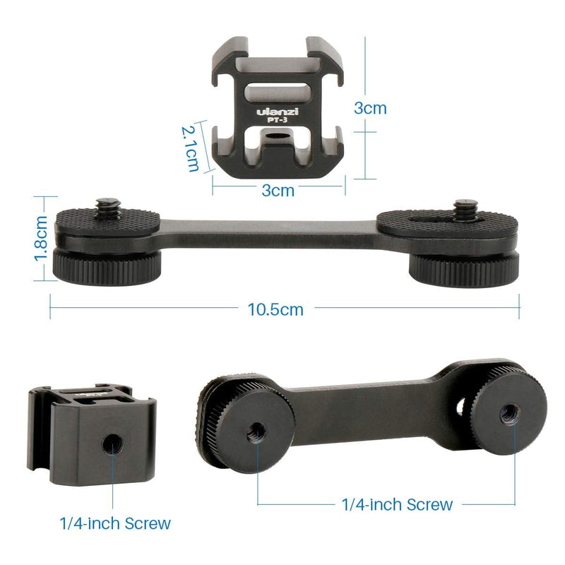 [AUSTRALIA] - ULANZI PT-3 Triple Cold Shoe Mounts Plate Microphone Led Video Light Extension Bracket Microphone Stand Rig Compatible for DJI OSMO Mobile 3 2 OM 4 Zhiyun Smooth 4/Feiyu Vimble 2 Gimbal Stabilizer 