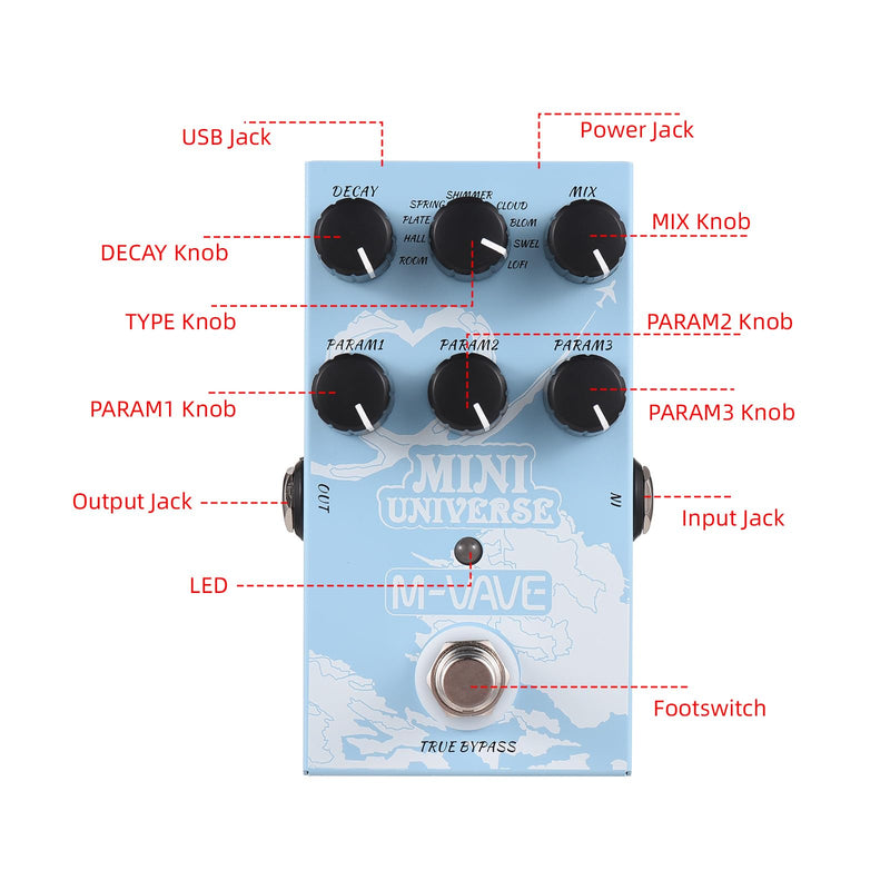 Guitar Effect Pedal Digital Reverb Pedal Digital Modeling Reverberation Effector with 9-Mode Reverb Selection for Guitar Bass - MINI-UNIVERSE,Reverberation Effector