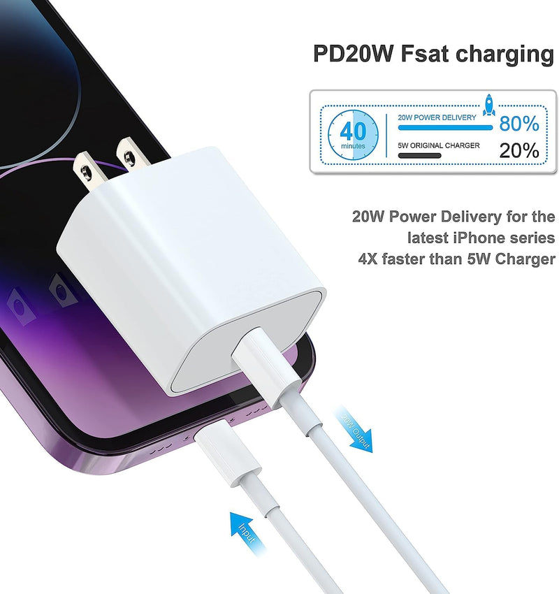 iPhone Fast Charger, [MFi Certified] 20W PD Fast Charger with 6FT Long iPhone Charger Cord Compatible for iPhone 14/14 Pro Max/13/13 Pro Max/12/12 Pro/12 Pro Max/11 Pro Max/XR/XS/X/Pad 2Pack