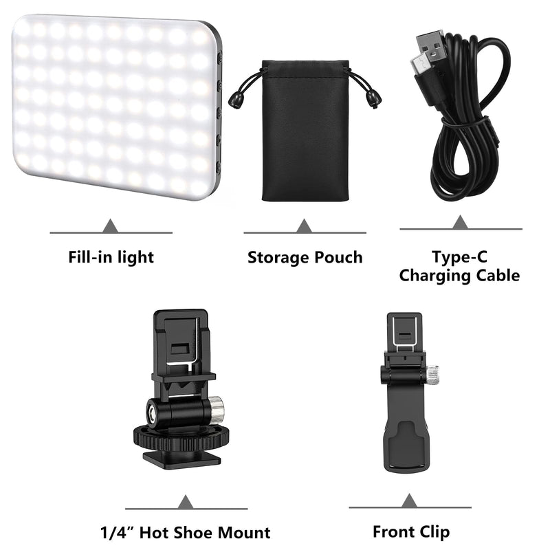 ANAUTIN LED Camera Light Video Lights Portable Photography Lighting 60 LED 2200mAh Rechargeable Selfie Light 7 Modes, 10-Level Brightness, Portable Clip on Light for Phone/Tablet/Laptop