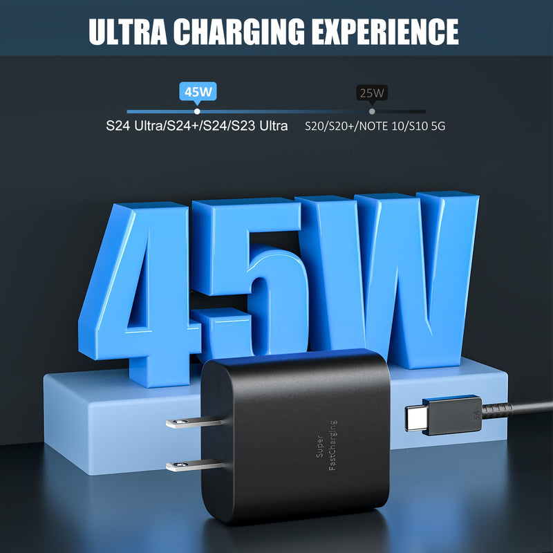 USB C Fast Charger, 45W Samsung Super Fast Charger Type C Android Phone Charger Block with 10FT Long Type C Fast Charging Cable for Samsung Galaxy S24 Ultra/S24/S24+/S23 Ultra/S23/S23+/S22, Galaxy Tab Black