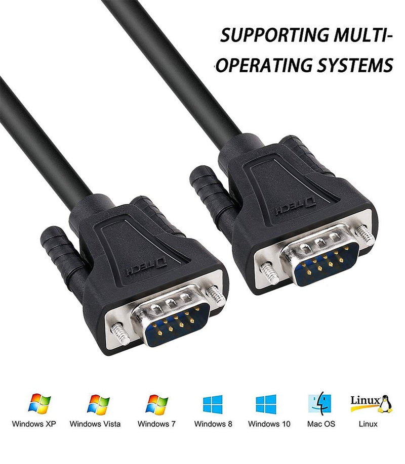 DTech 6ft DB9 to DB9 RS232 Serial Cable Male to Male Simple Null Modem Cord Cross TX RX line 2 Pin Crossed Without Handshake for Computer Data Communication (6 Feet, Black)