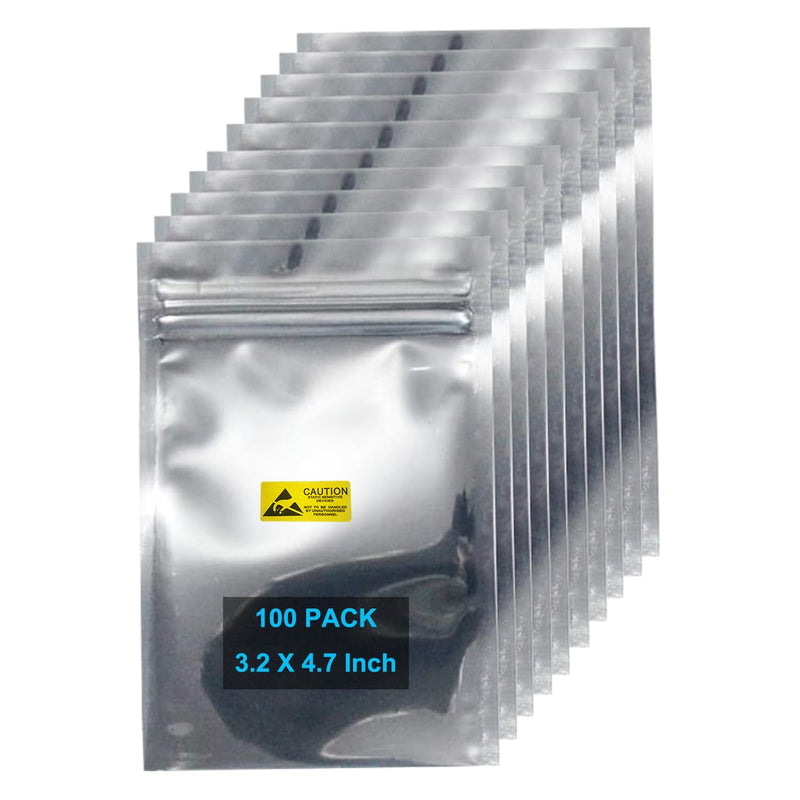 Antistatic Bags, 100pcs Resealable ESD Bags 3.2x4.7inches with Labels for GPU Hard Drive SSD HDD and Electronic Device (Ziplock-3.2X4.7-100pc) Ziplock-3.2X4.7-100pc
