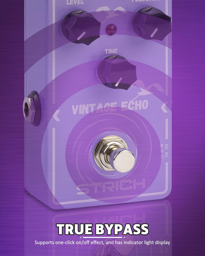 STRICH Delay Guitar Pedal, Analog Delay Guitar Effect Pedal Vintage, True Bypass for Electric Guitar, VINTAGE ECHO, Light Purple Light Purple Delay