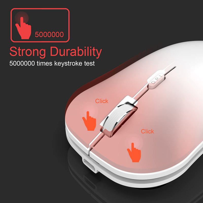 Arteck 2.4G Wireless Mouse with Nano USB Receiver Ergonomic Design Silent Clicking for Computer / Desktop / PC / Laptop and Windows 10/8/7 Build in Rechargeable Battery - White
