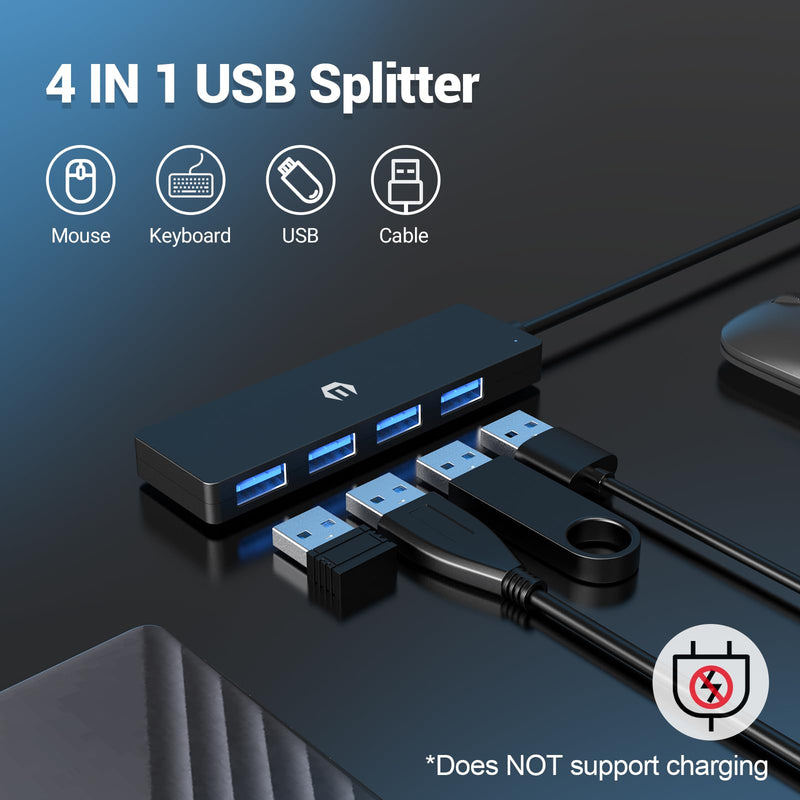 USB 3.0 Hub, 4 Port USB Hub, High-Speed 5Gbps Transmission, Seamlessly Expand Laptop Connectivity for Flash Drive, Hard Drive, Console, Printer, Camera, Keyboard, and Mouse
