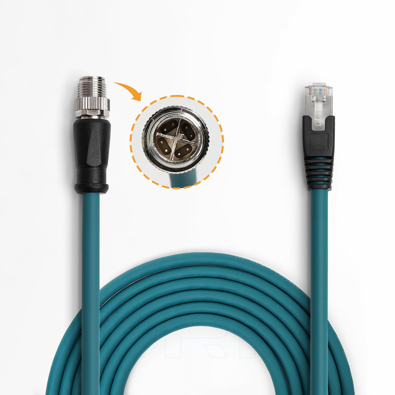 M12 X-Coded 8 Pin to RJ45 10Gb Gigabit Ethernet Interface Cat 7e Shielded Cable for Keyence SR-750 SR-650 Code Reader Barcode Scanner 3D Cognex Cameras (5M) 5M Straight X-code
