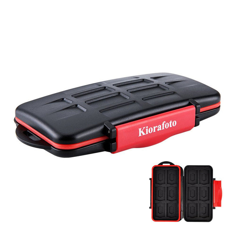 Kiorafoto Professional Water-Resistant Anti-Shock Holder Storage SD SDHC SDXC TF Memory Card Case Protector Cover with Carabiner for 12SD Cards & 12 Micro SD Cards for 12 SD + 12 Micro SD