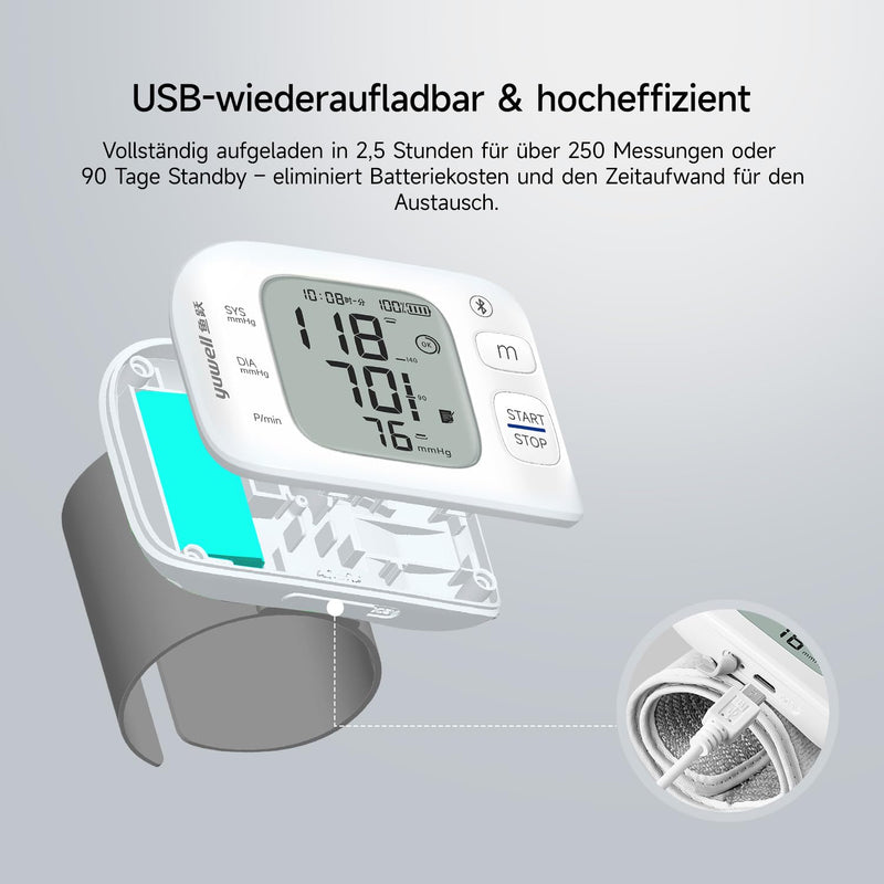 yuwell Intelligent Rechargeable Wrist Blood Pressure Monitor for Home Use, Large Blood Pressure Cuff, Blood Pressure Device with Irregular Heartbeat and Voice Function (YE8800AR) Ye8800ar