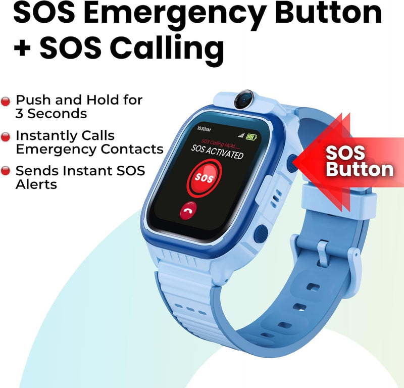 Kids Smart Watch Safe First Phone Watch, Kids GPS Tracker Watch, Video & Voice Calling, Parental Controls, School Mode, SOS & Safety Alerts for Boys & Girls Ages 3-12 (Blue) Blue