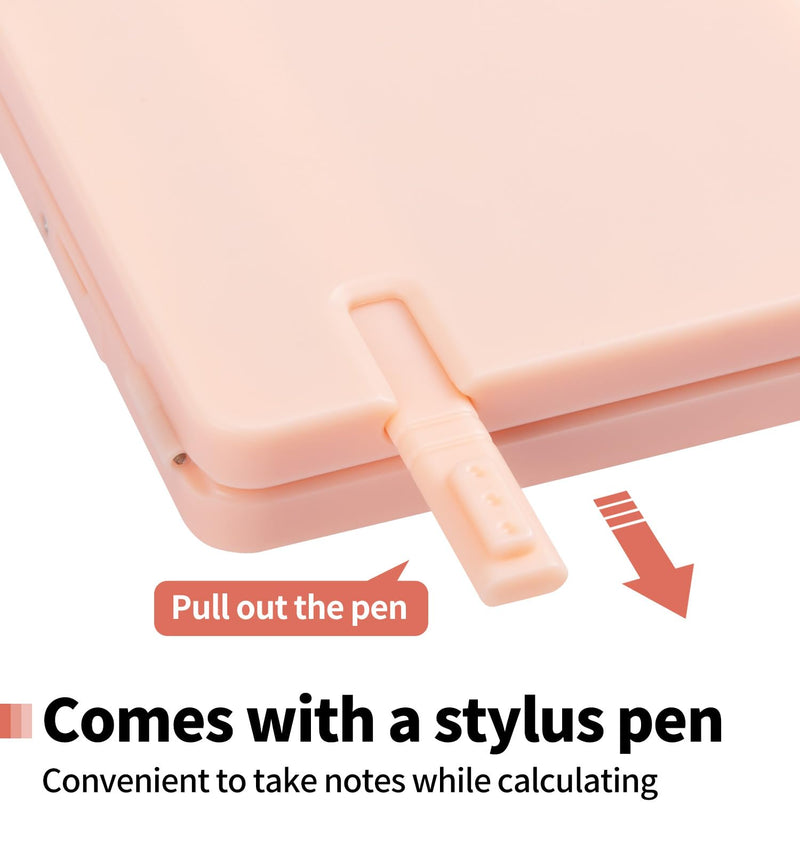 Desk Calculator, Portable Calculator with Notepad, Basic Calculator with Writing Tablet, 12 Digit Large Display Calculators with Stylus, Multi-Function Calculator for Office, School & Home(Pink) Pink