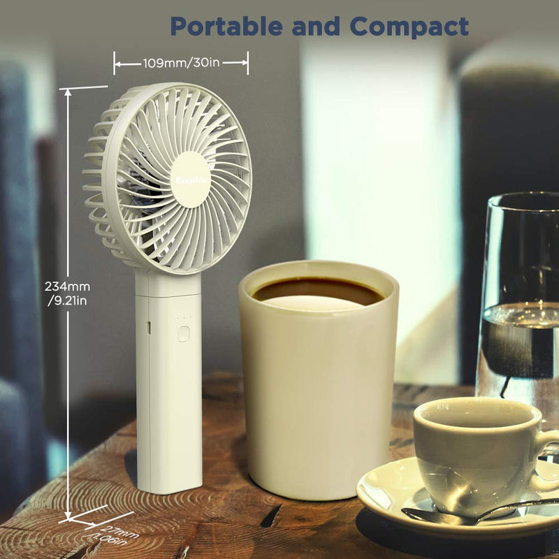Handheld Fan, EasyAcc 2022 Upgraded Portable Fan [ 4 Speed Quiet Powerful Hand Fan] 3-17 Hours Battery Operated Fan, One Touch Power Off Foldable USB Desk Fan Personal Fan for Home Travel Outdoor 3-17 Working Hours White