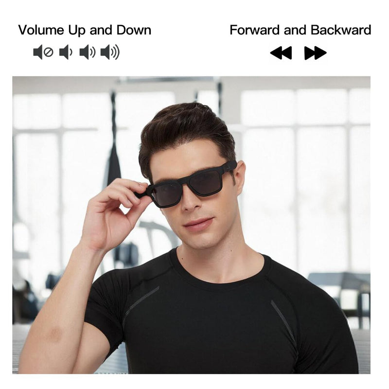 OhO sunshine Bluetooth Audio Sunglasses, Lightweight Open Ear Sport Glasses, 10H Playtime, Water Resistant with Voice Control Black