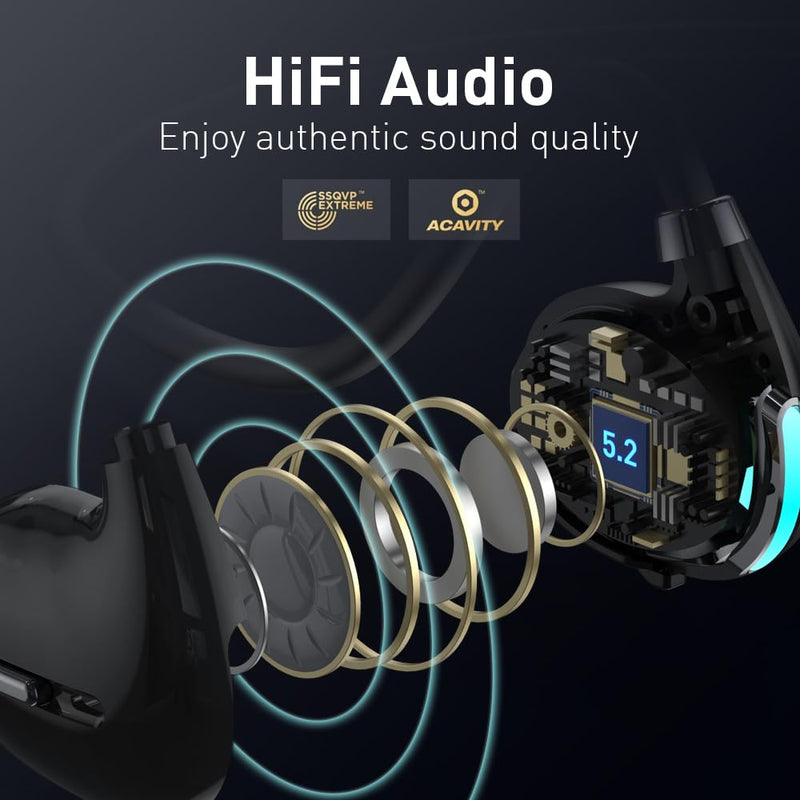 IHAO Open Ear Earbuds Air Conduction Headset Wireless Bluetooth Sport Headphones with Mic Earphone Lightweight Painless Wearing Sweatproof Earpiece Stereo Earphone for Running Hiking Bicycling-Black